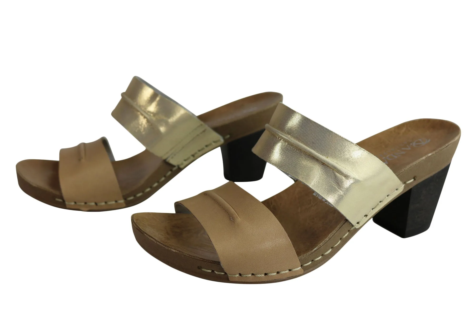 Andacco Vincenza Womens Leather Mid Heel Sandals Slides Made In Brazil