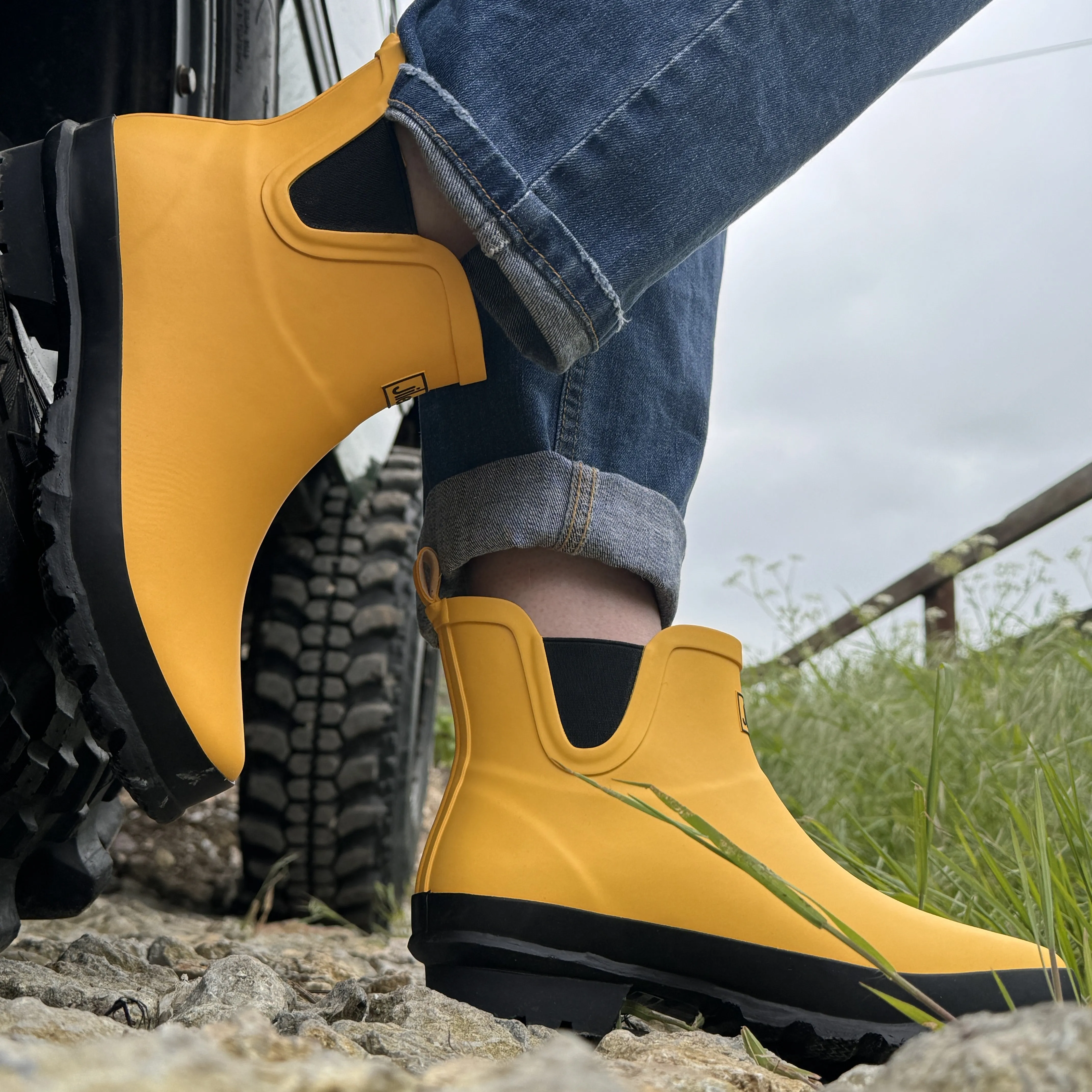 Ankle Height Rain Boots - Yellow Matt - Wide Foot - Easy to Slip On