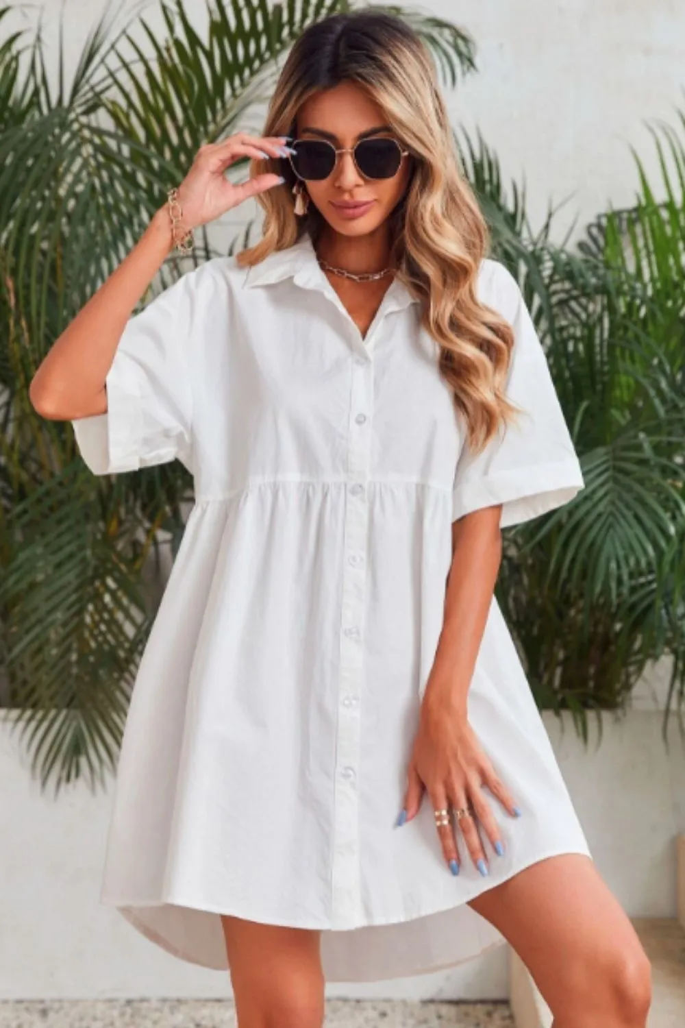 Asymmetrical button down shirt dress