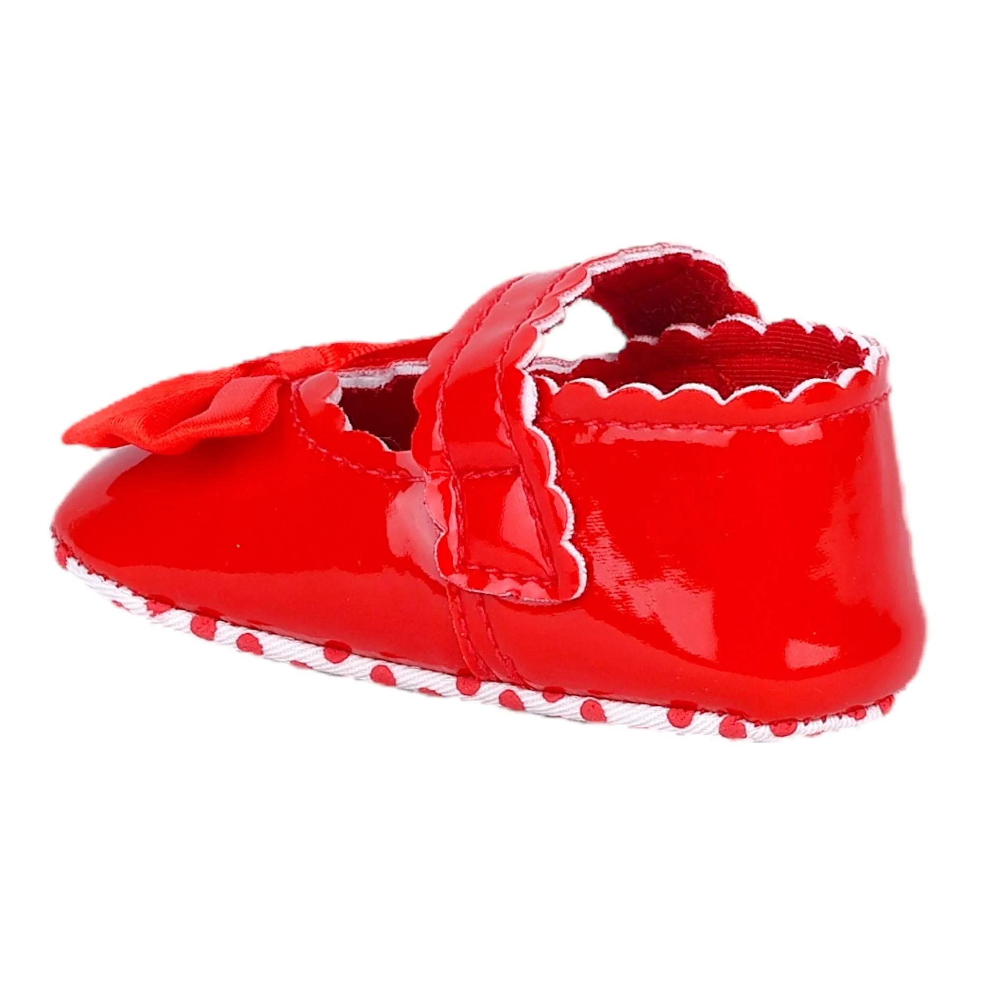 Baby Moo Bow Velcro Strap Patent Leather Anti-Skid Ballerina Booties - Red