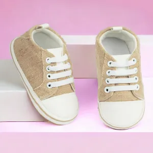 Baby Moo Lace-Up Design Anti-Skid Jute Sneakers - Beige, White