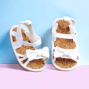 Baby Moo Partywear Patent Leather Bow Velcro Strap Anti-Skid Sandals - White