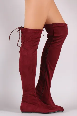 Back Lace Up Over-The-Knee Suede Flat Boots