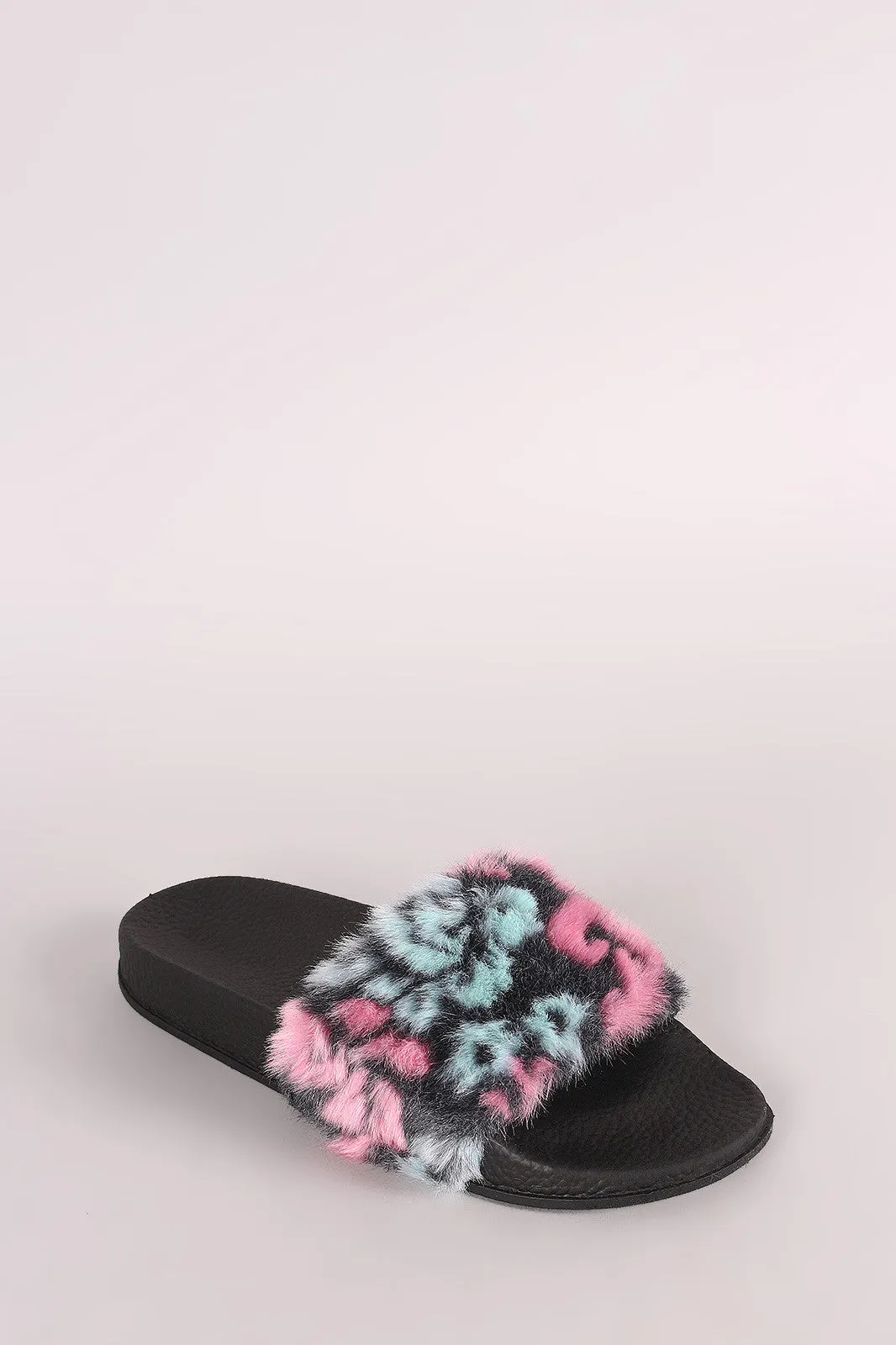 Bamboo Multi Patch Faux Fur Slide Sandal