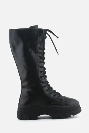 Bershka Zipper Laces Combat Long Boots | 100% Authentic Leather