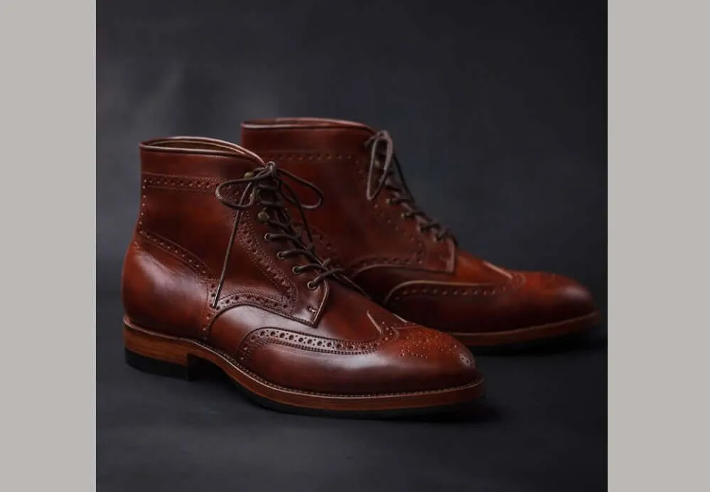 Bespoke Brown Half Ankle Leather Wing Tip Lace Up Boots