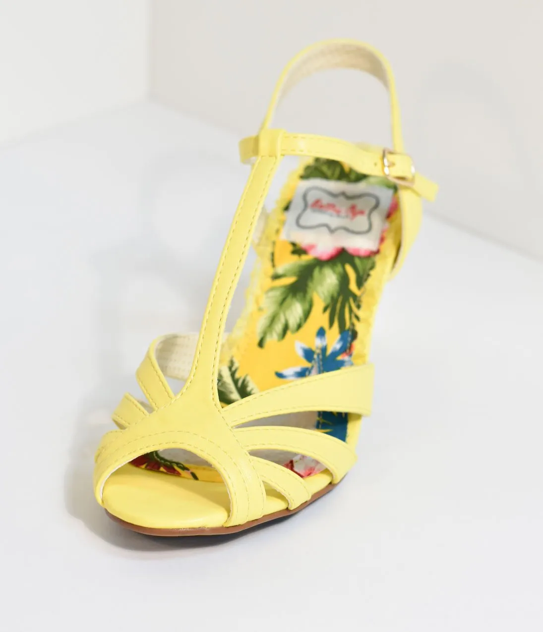 Bettie Page Vintage Style Yellow T-Strap Layla Heels