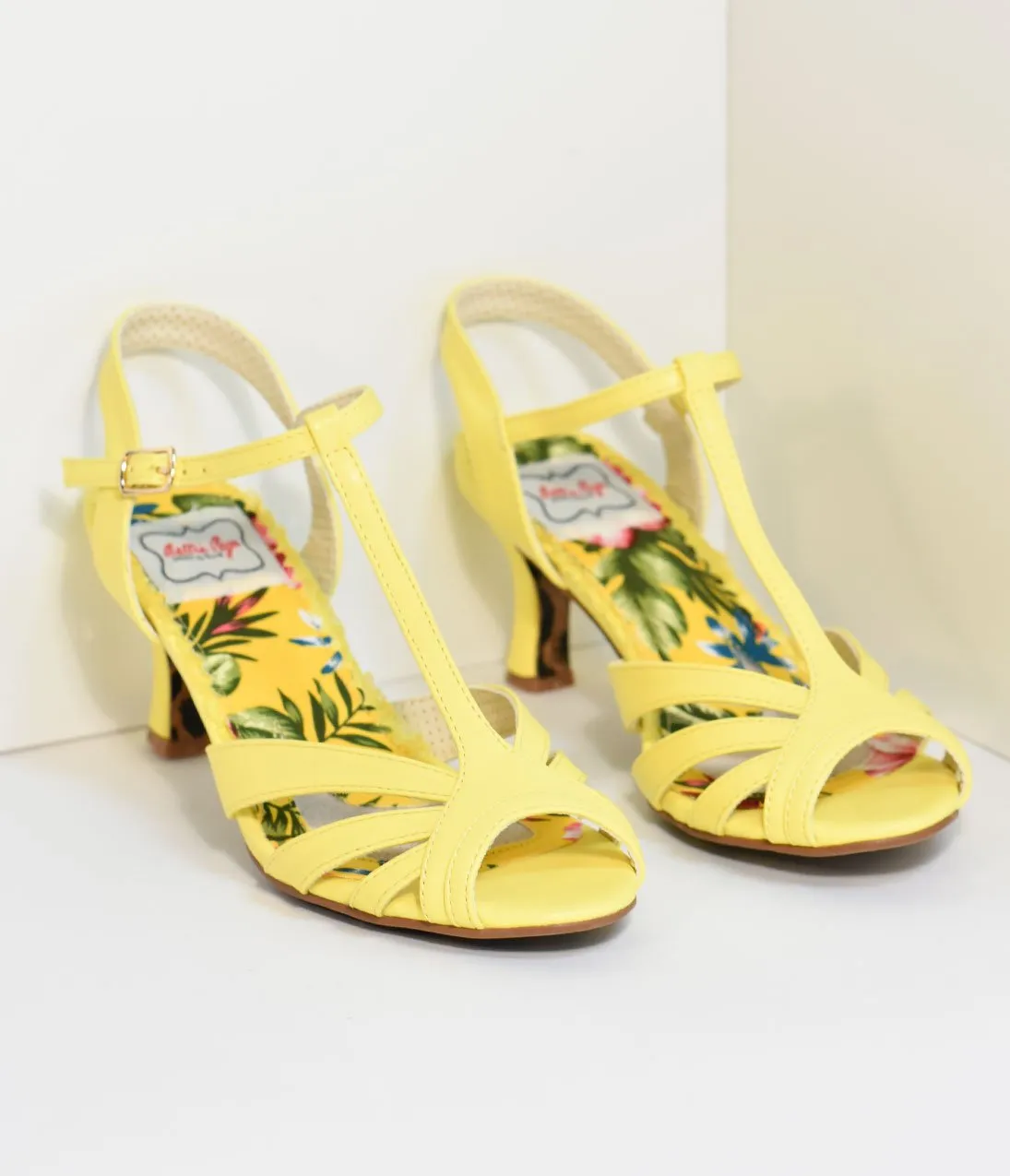 Bettie Page Vintage Style Yellow T-Strap Layla Heels