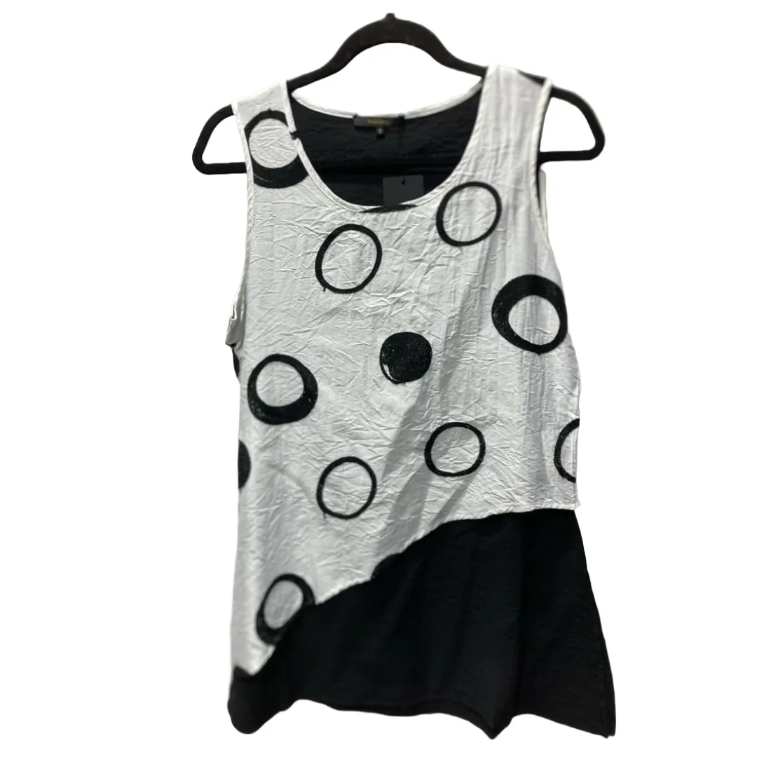 Black & White Sleeveless Top with Circle Patterned Shirt Overlay