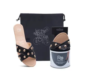 Black Rollasole Studded Sandals