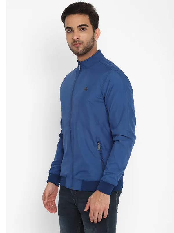 Blue Solid Cotton Stretch Windcheater