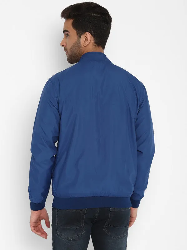 Blue Solid Cotton Stretch Windcheater