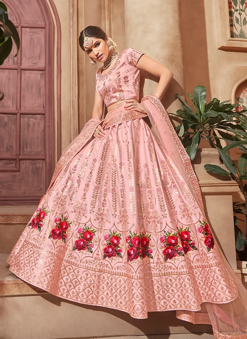 Blush Pink With Butta Embroidered Flared Lehenga Choli Set