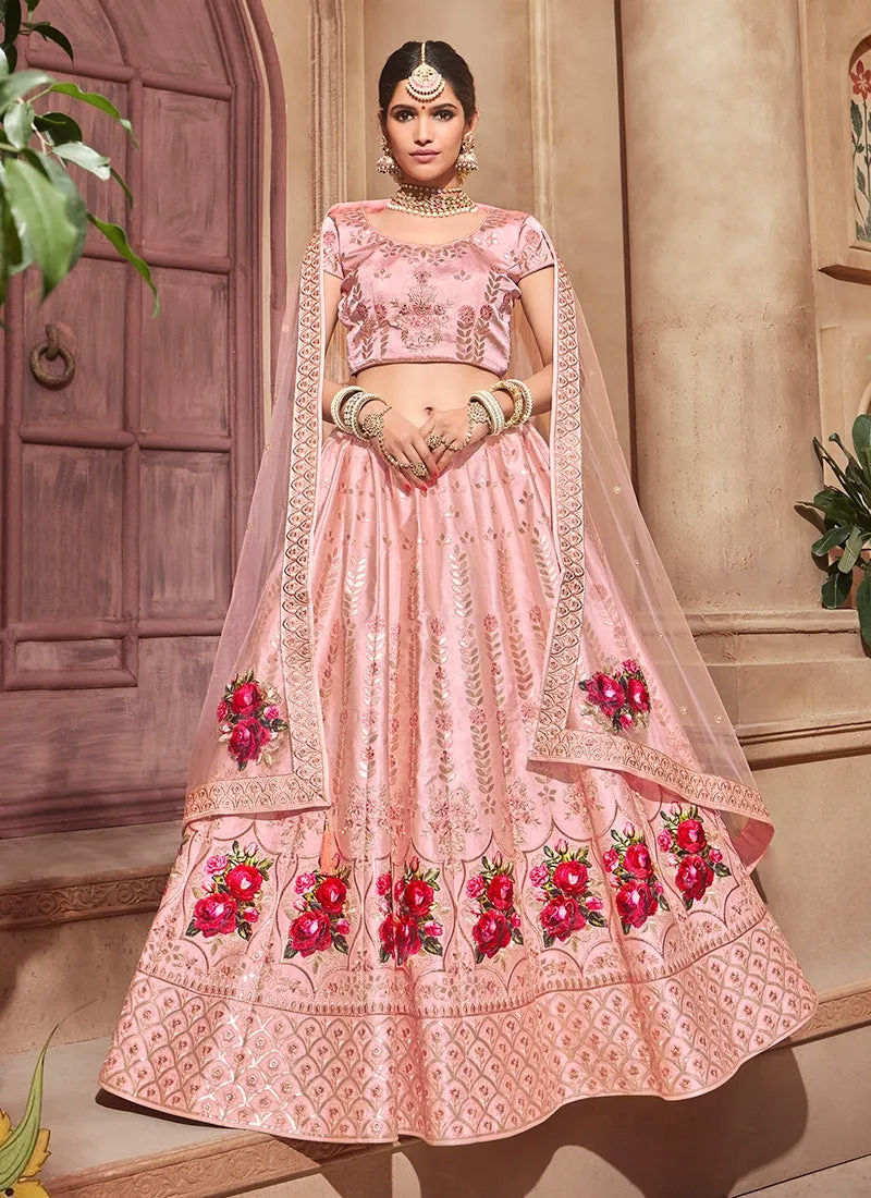 Blush Pink With Butta Embroidered Flared Lehenga Choli Set