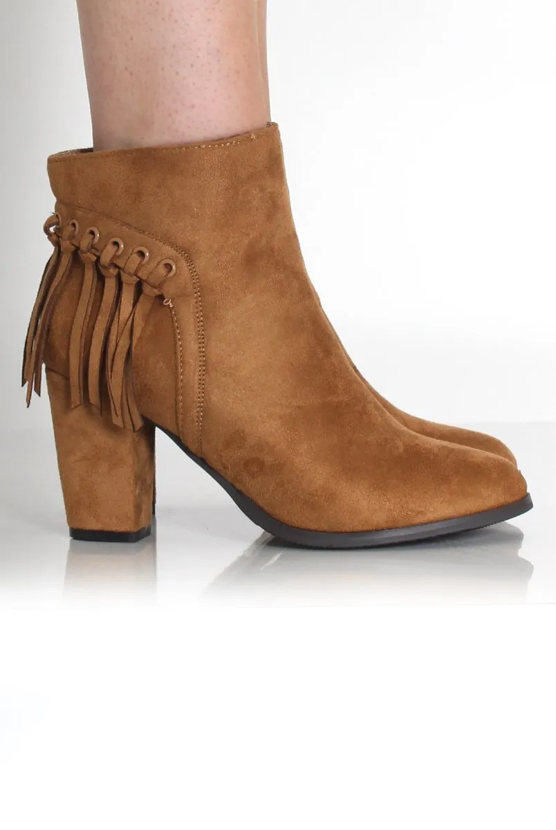 Brandy Tan Suede Tassel Ankle Boots