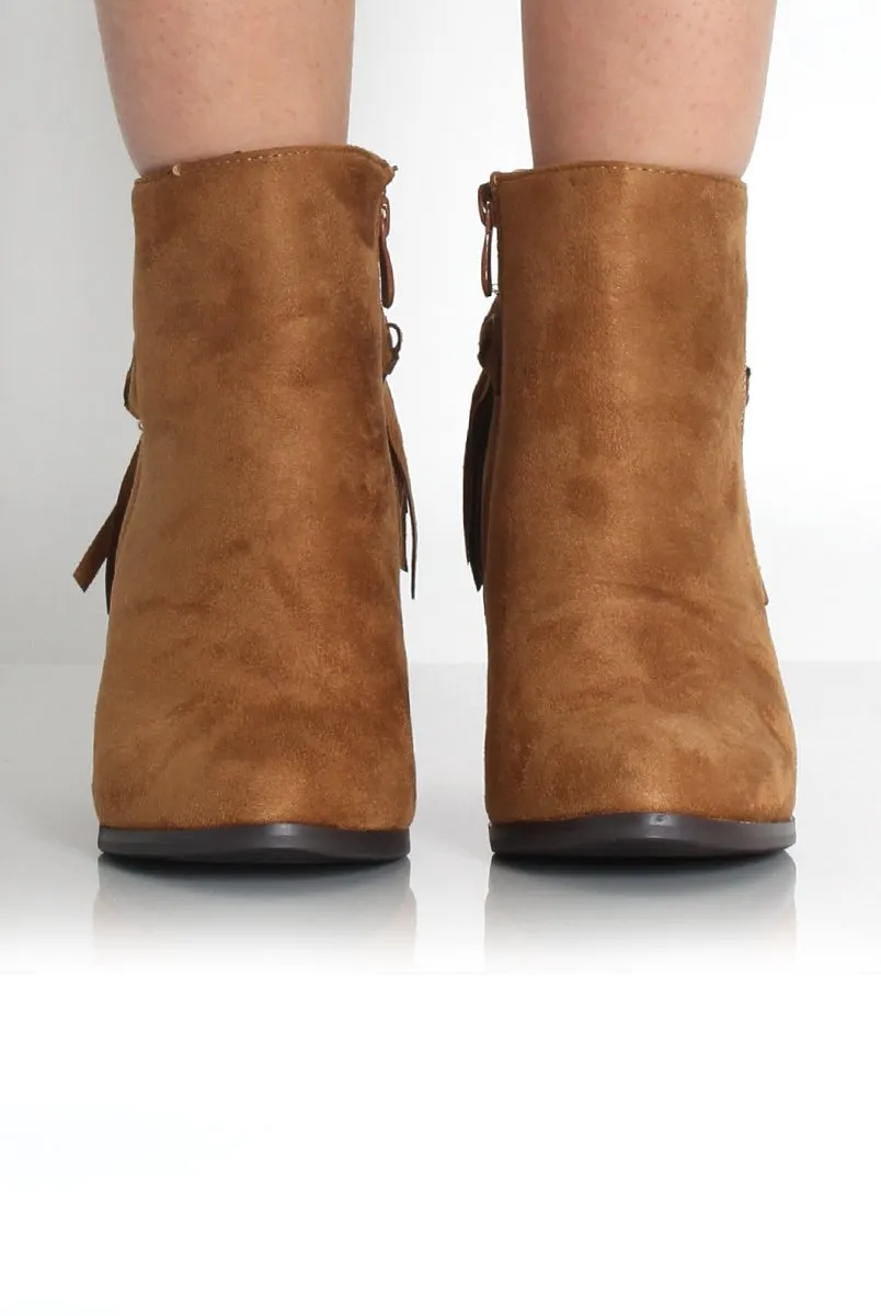 Brandy Tan Suede Tassel Ankle Boots