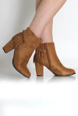 Brandy Tan Suede Tassel Ankle Boots