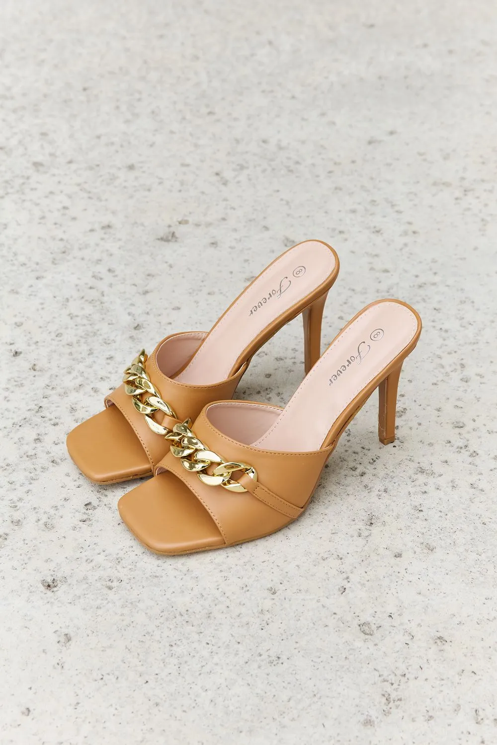 Chain Detail Mule Heels in Tan