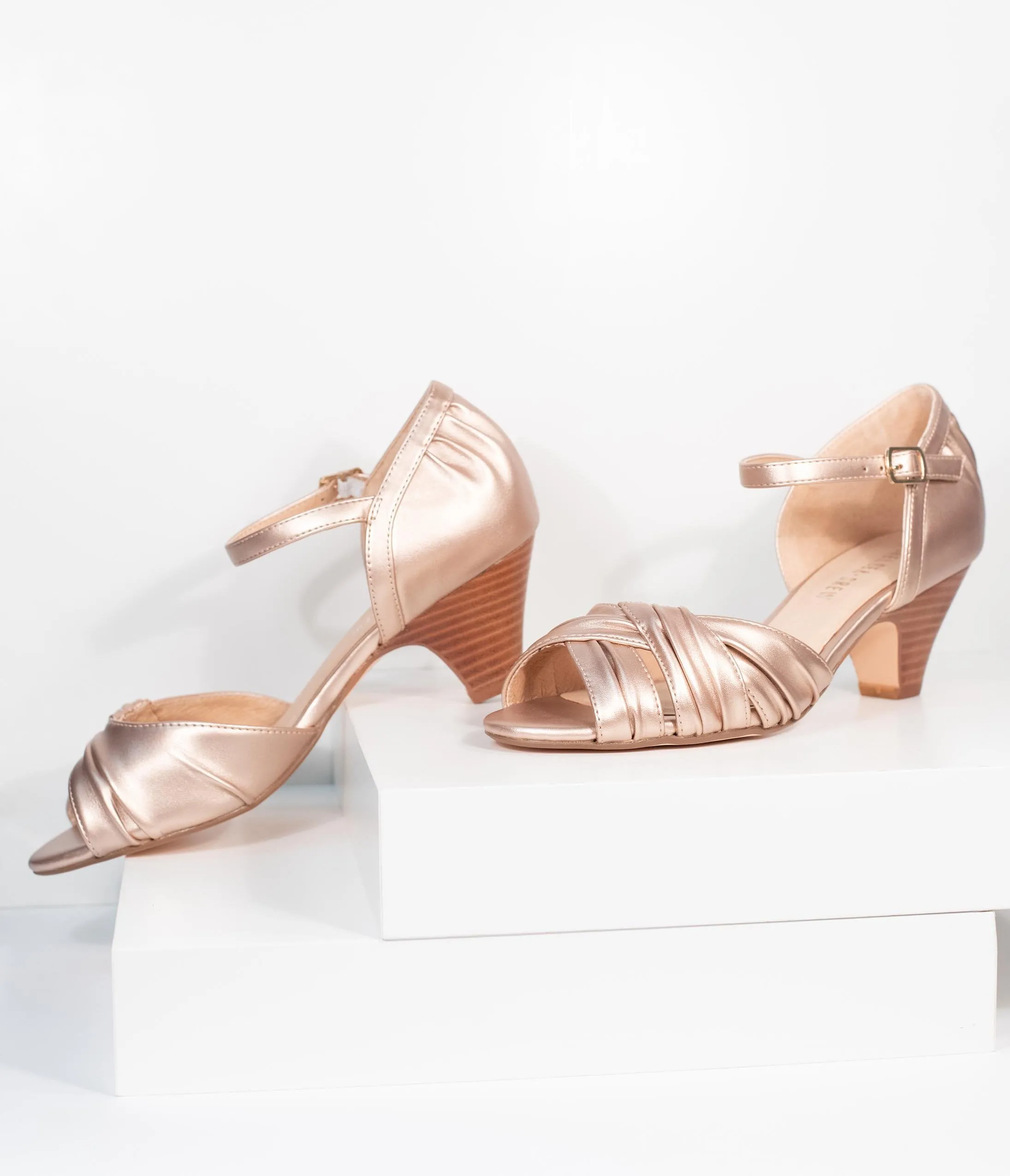 Chelsea Crew Rose Gold Leatherette Peep Toe Nadia Heels