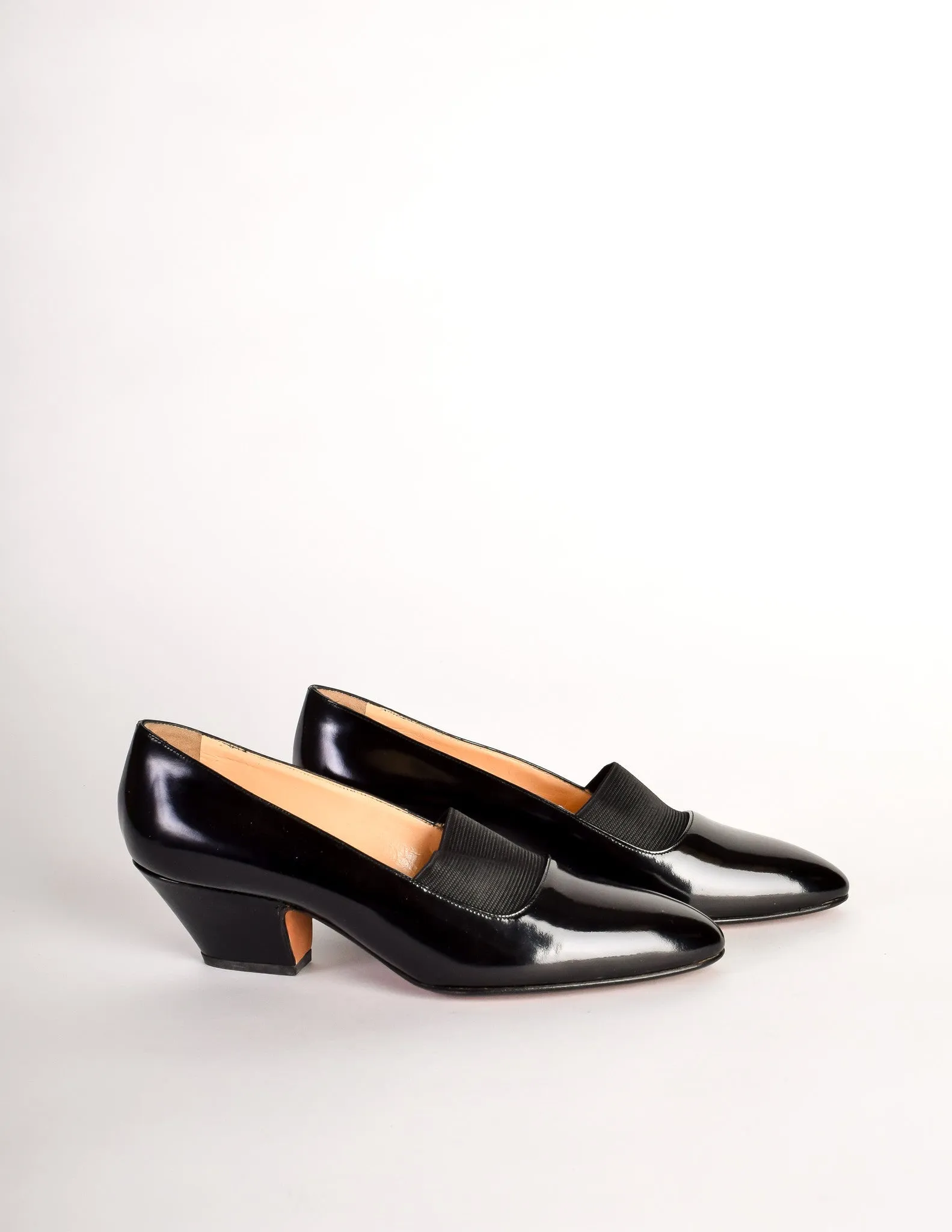 Chloe Vintage Black Patent Leather Stretch Panel Pointed Toe Heels