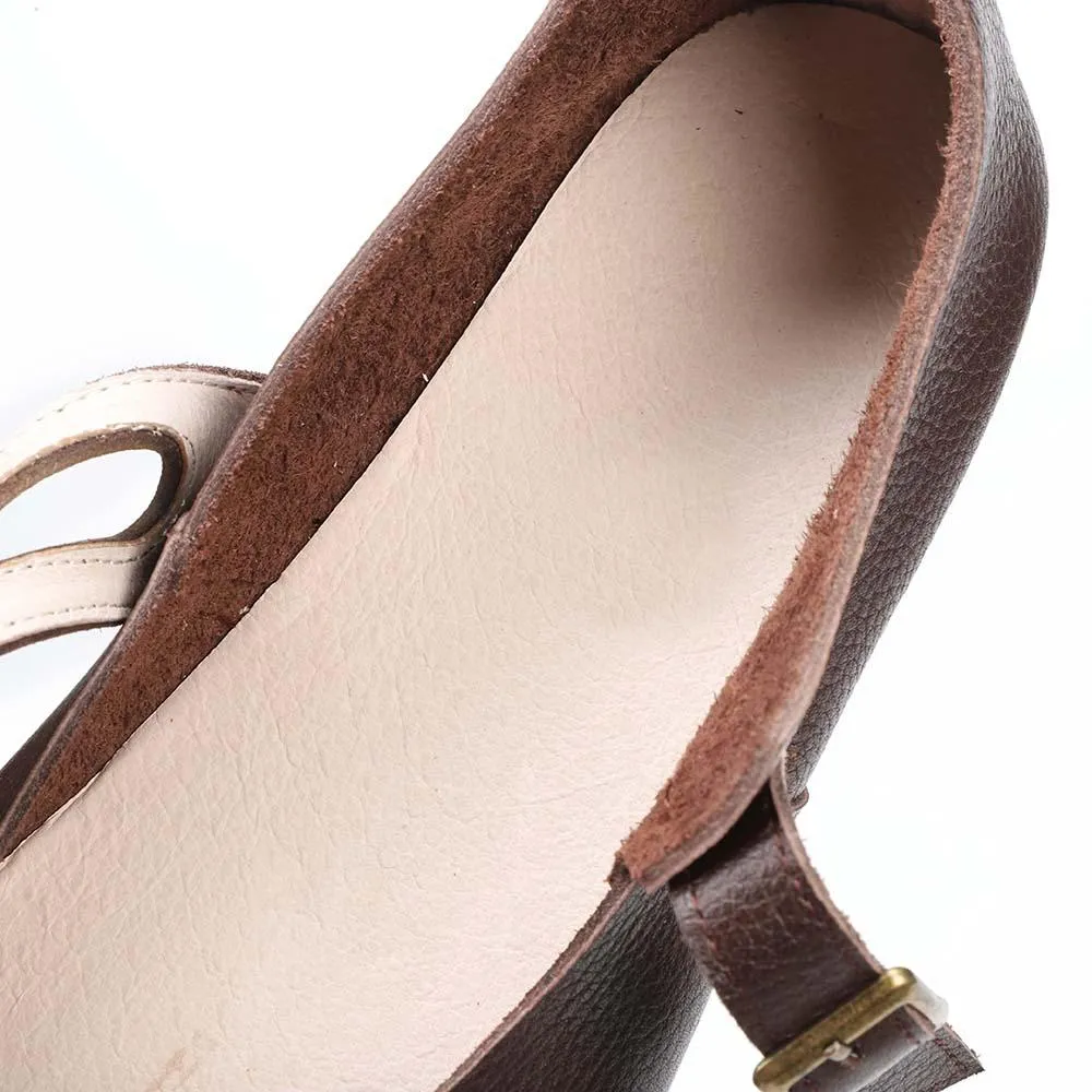 Comfy Leather Mary Jane Flats Beige/Coffee