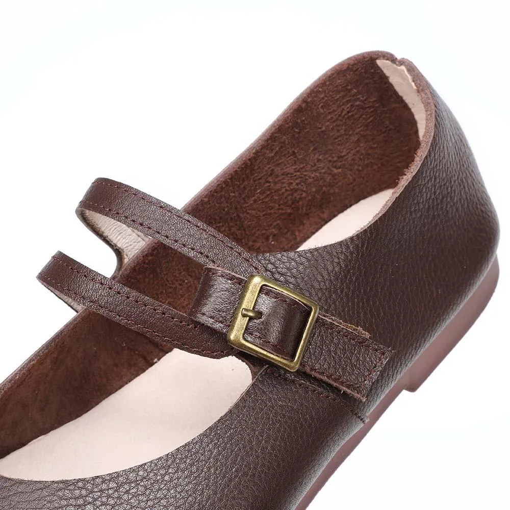 Comfy Leather Mary Jane Flats Beige/Coffee