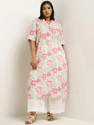 Diza Pink Floral Printed Cotton Kurta