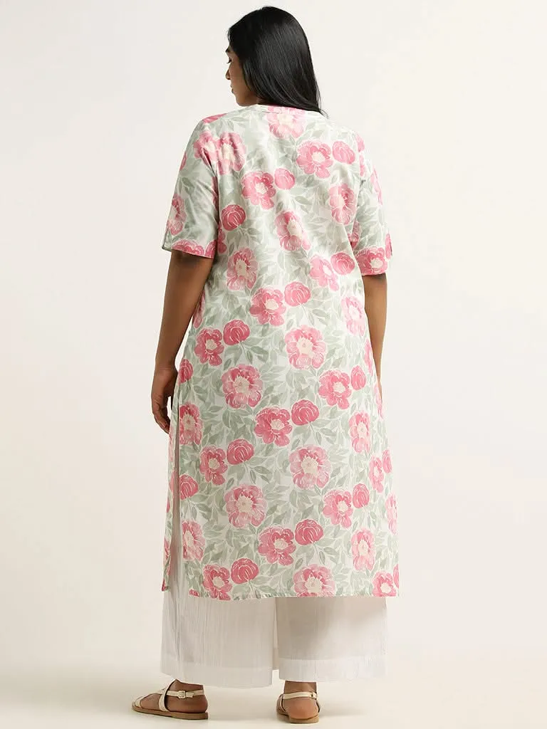 Diza Pink Floral Printed Cotton Kurta