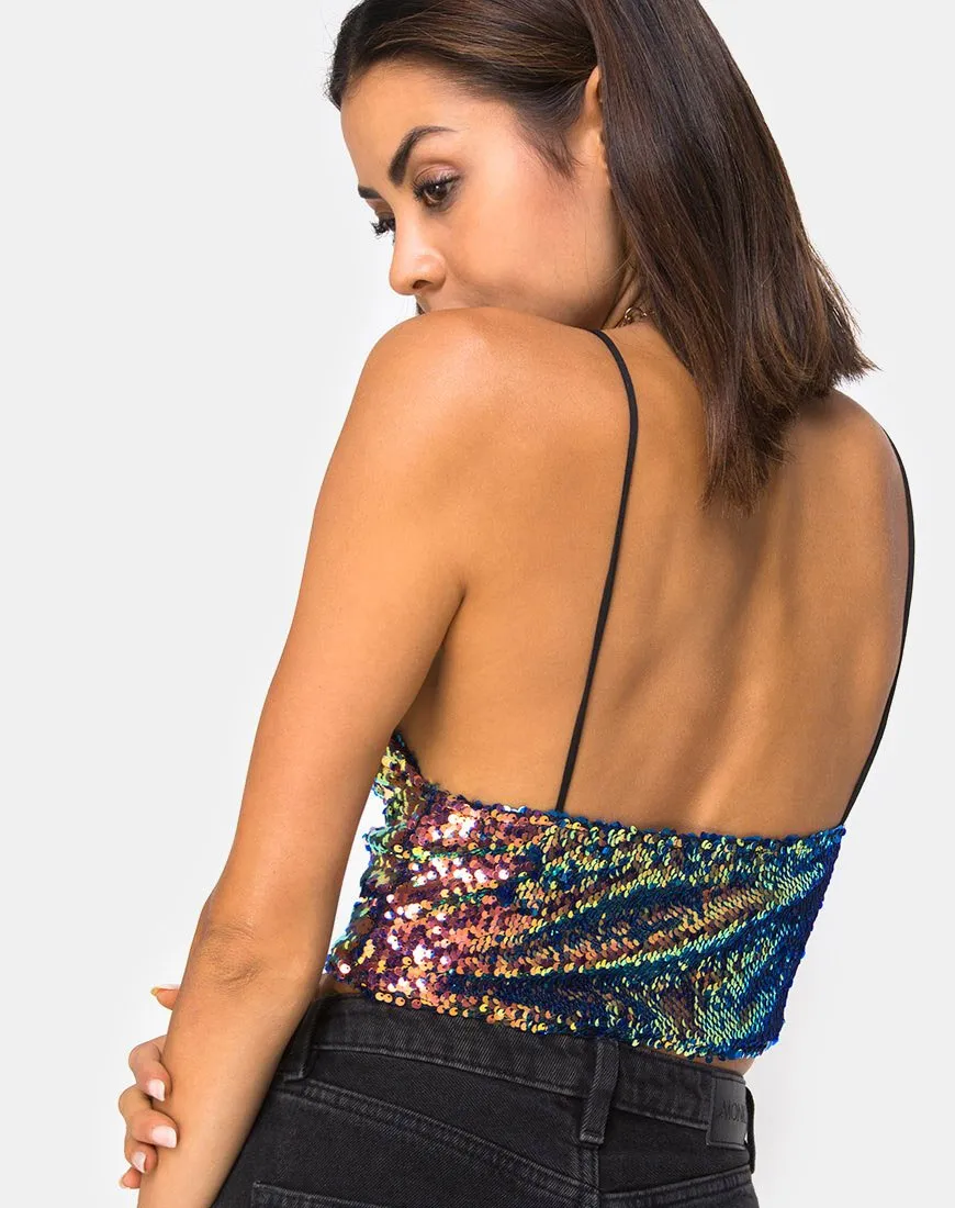 Dyrilla Cropped Bralet in Dragon Fruit Sequin