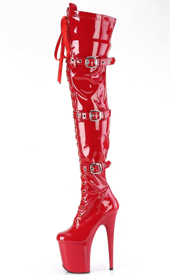 FLAMINGO-3028 Red Patent Thigh High Boots