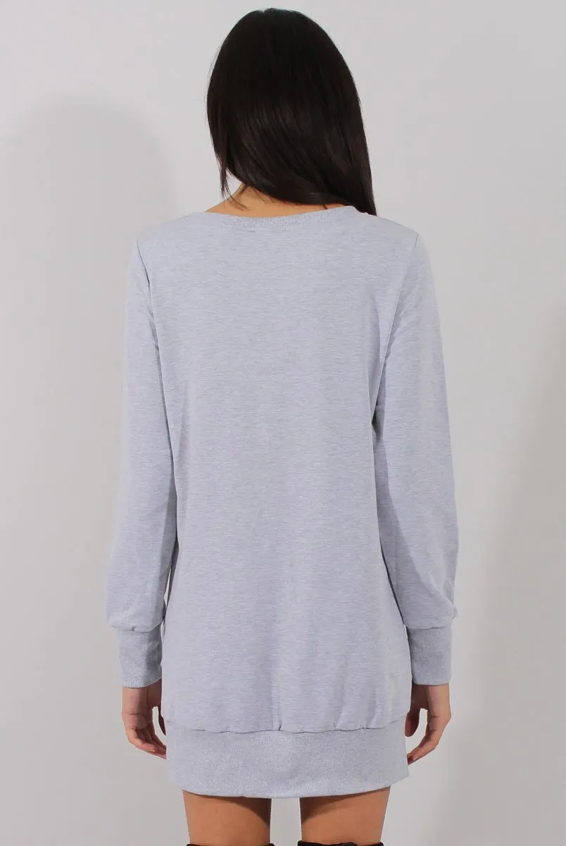 Grey Distressed Kiss Jumper Dress - Ferne