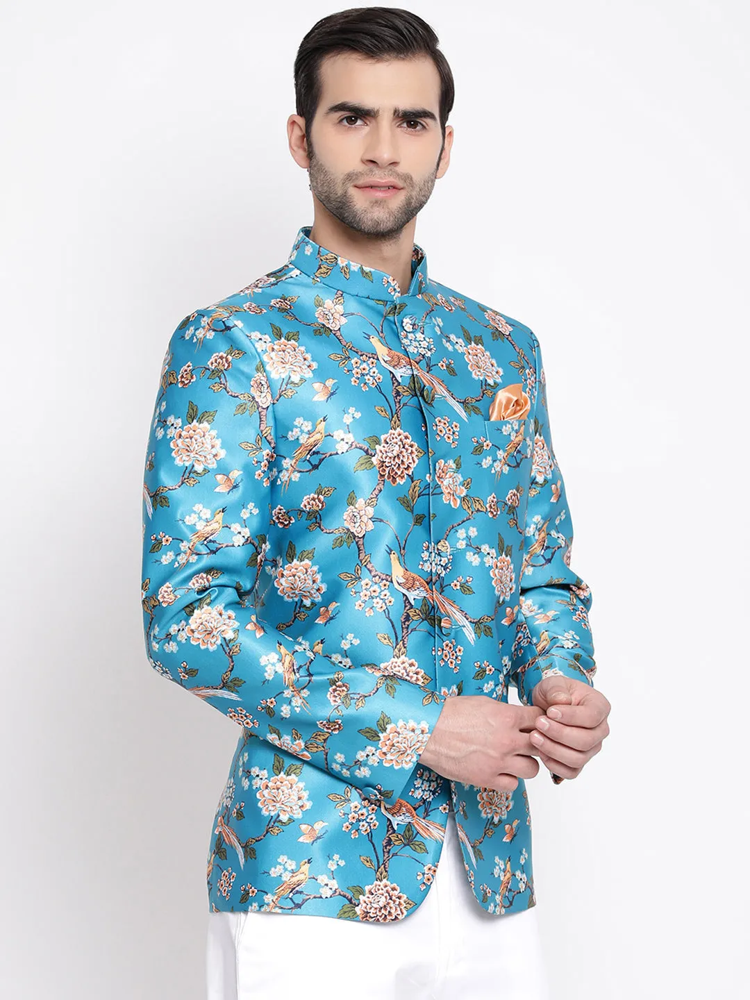 Jashvi Men's Turquoise Silk Blend Jodhpuri