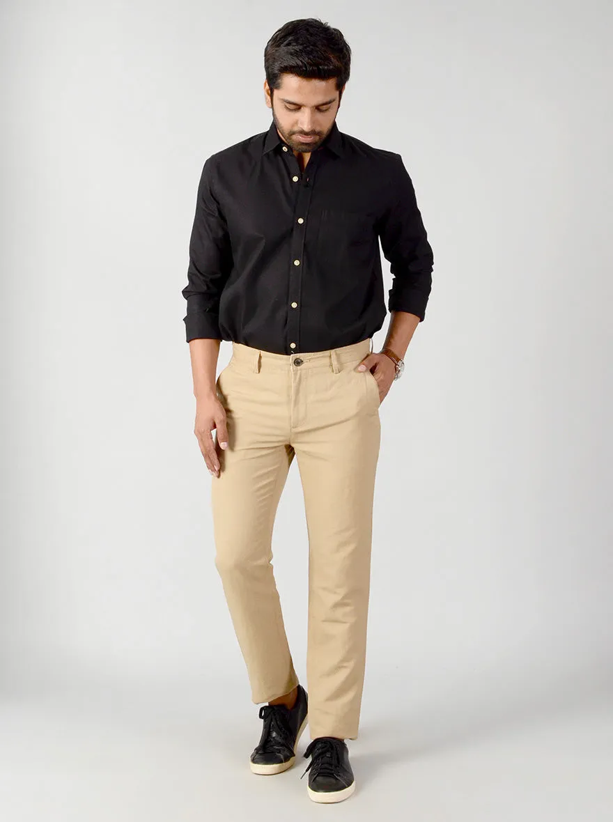 Khaki Self Textured Slim Fit Casual Trouser | JadeBlue