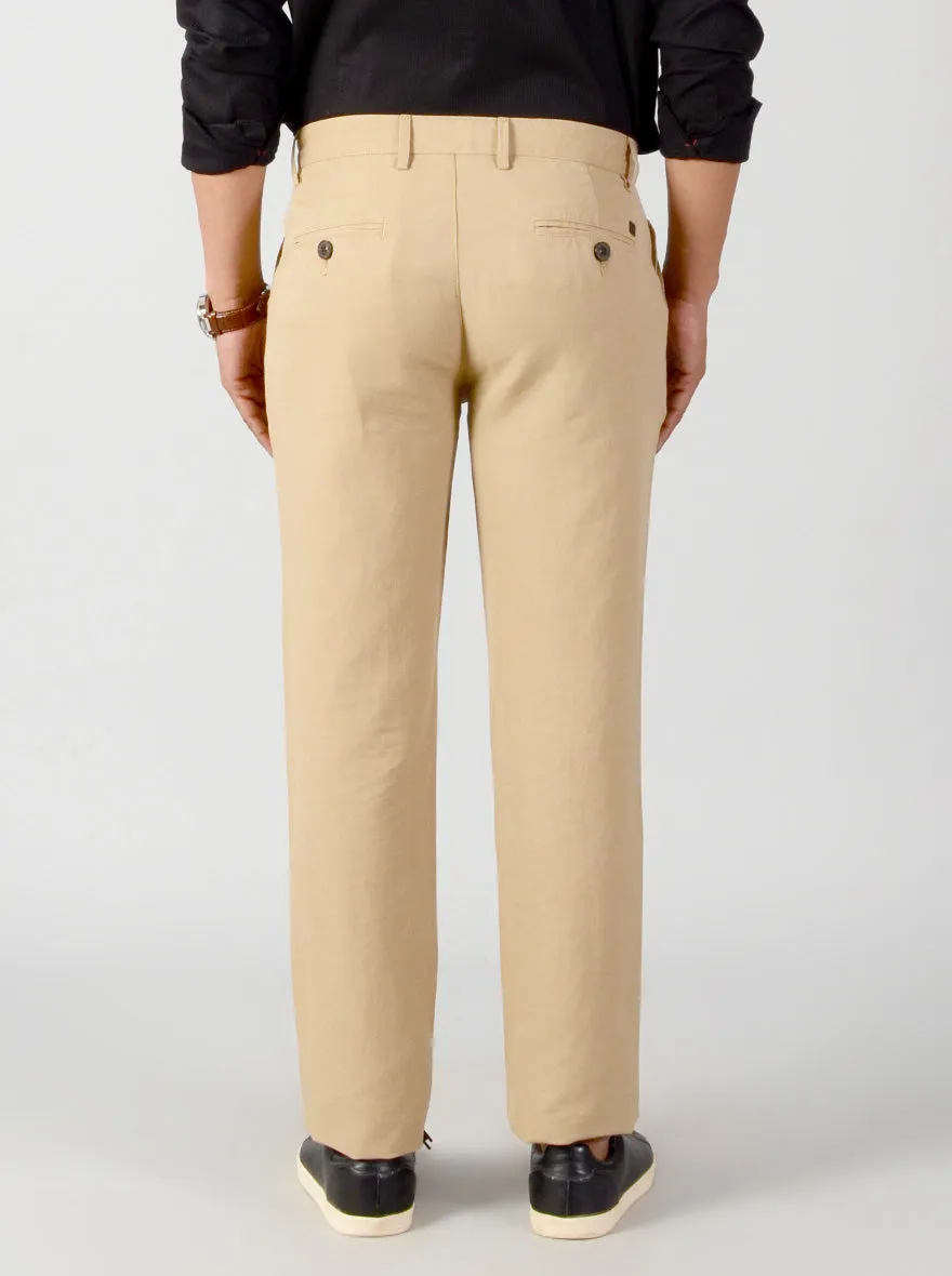 Khaki Self Textured Slim Fit Casual Trouser | JadeBlue