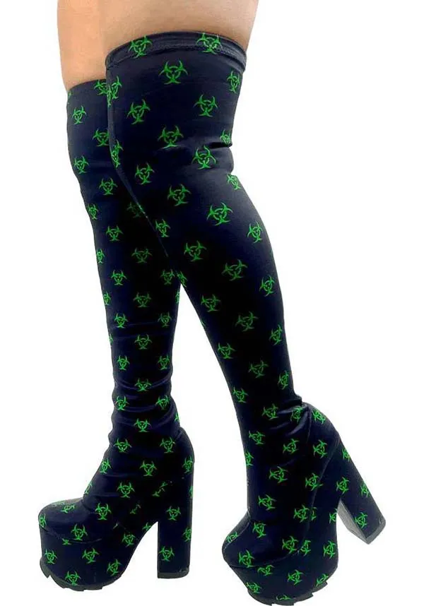 Labyrinth Toxica [Black/Green] | KNEE HIGH BOOTS*