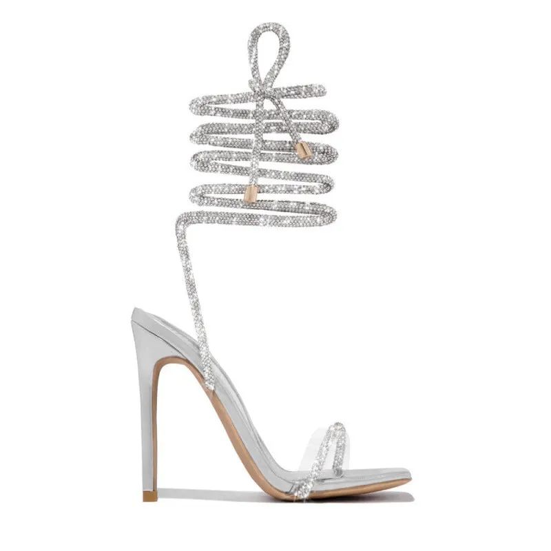 Lace-up Ankle Strap Bling Bling High Heel Sandals