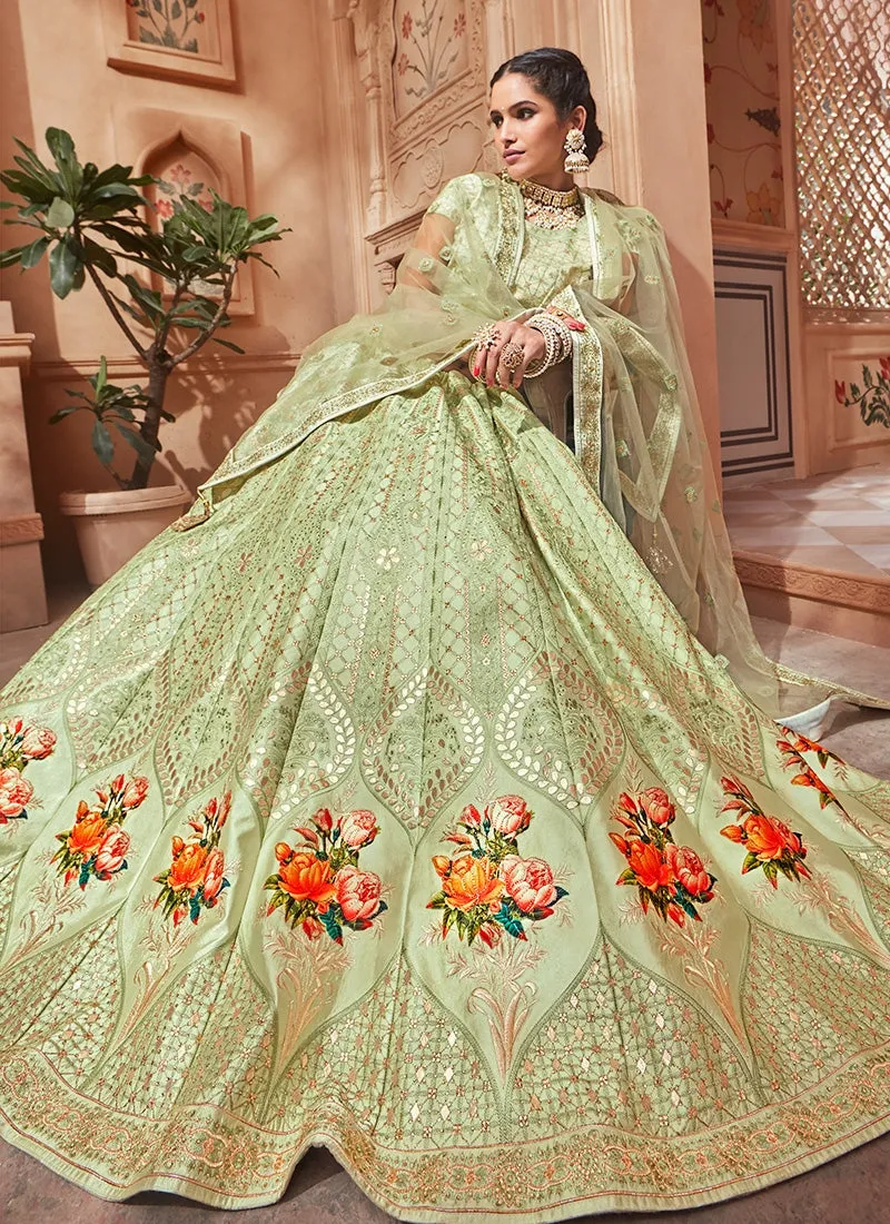 Light Green With Butta Embroidered Flared Lehenga Choli Set