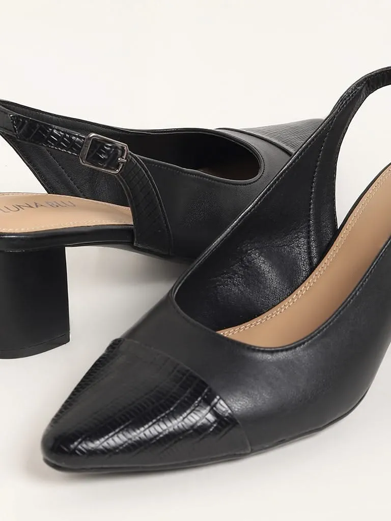 LUNA BLU Black Block Heel Mules