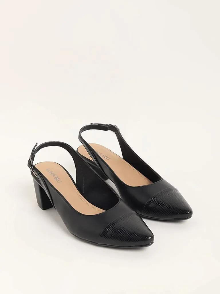 LUNA BLU Black Block Heel Mules