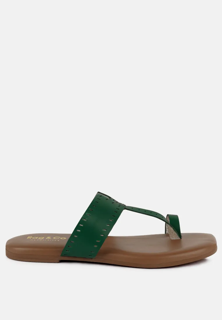 MILA Green Toe Ring Thong Slip Ons