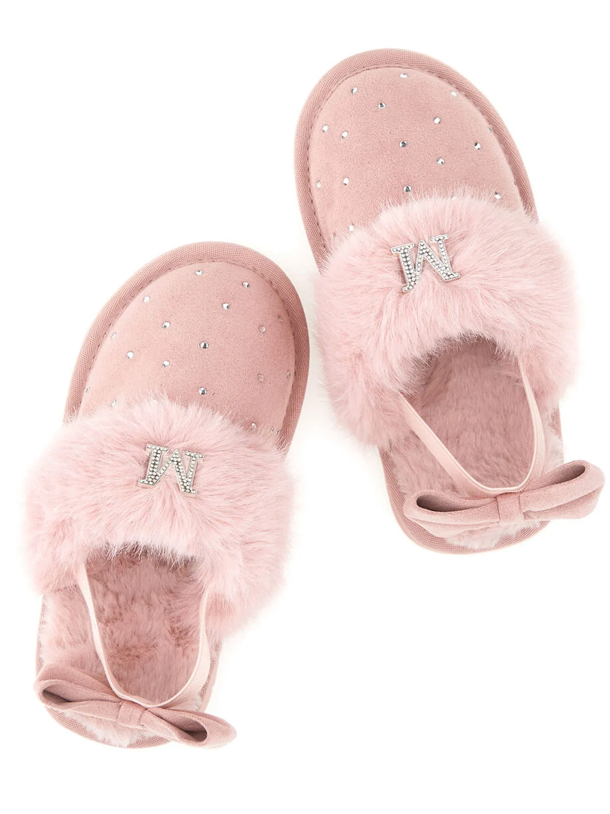 Monnalisa-Rhinestone-embellished suede slippers