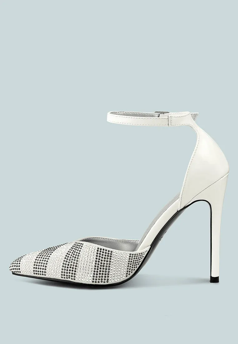 NOBLES White Rhinestone Patterned Stiletto Sandals