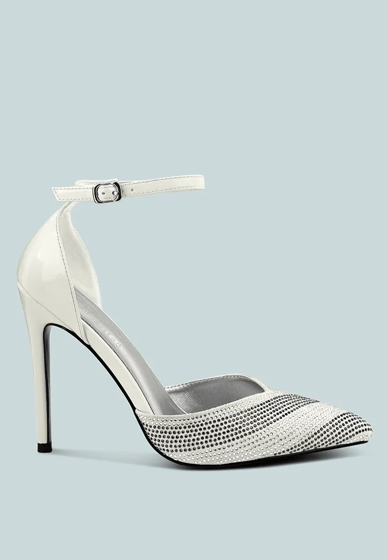 NOBLES White Rhinestone Patterned Stiletto Sandals