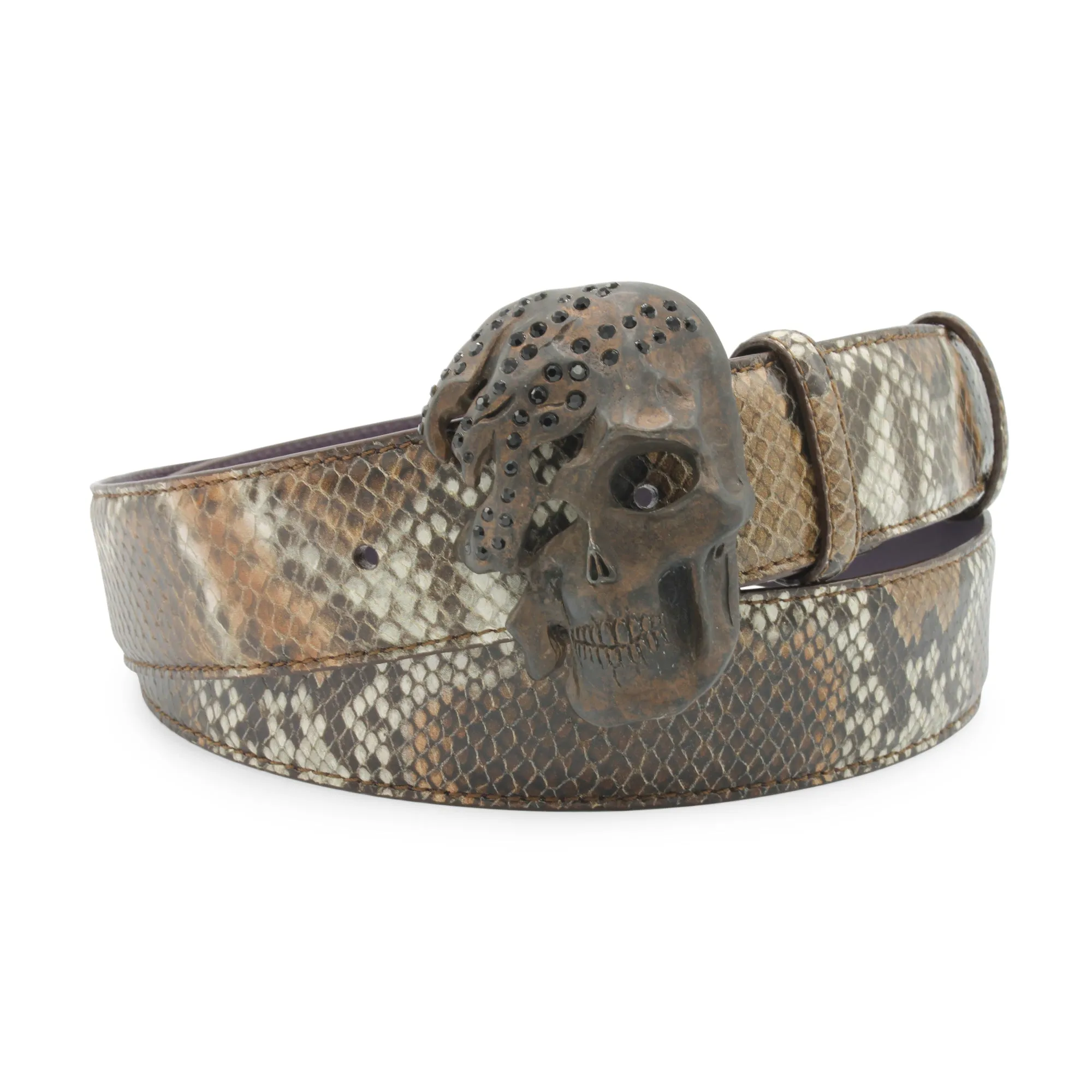 Oak Tone Viper Effect Crystal Skull Belt