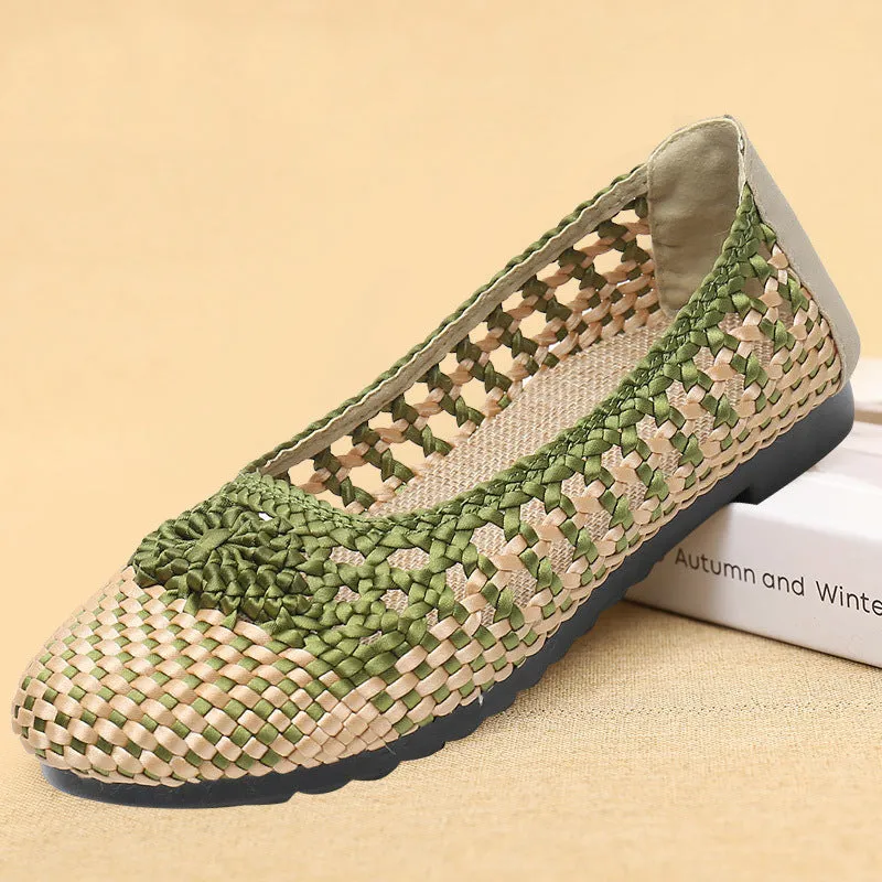 Owlkay Summer Fashion Casual Mesh Lofaers Hollow Breathable Weaving  Mom Shoes