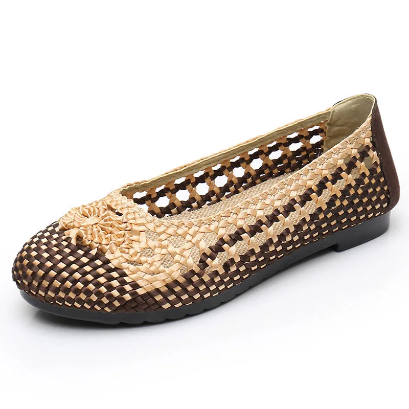 Owlkay Summer Fashion Casual Mesh Lofaers Hollow Breathable Weaving  Mom Shoes