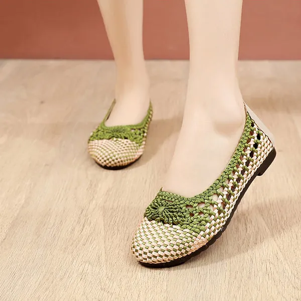 Owlkay Summer Fashion Casual Mesh Lofaers Hollow Breathable Weaving  Mom Shoes