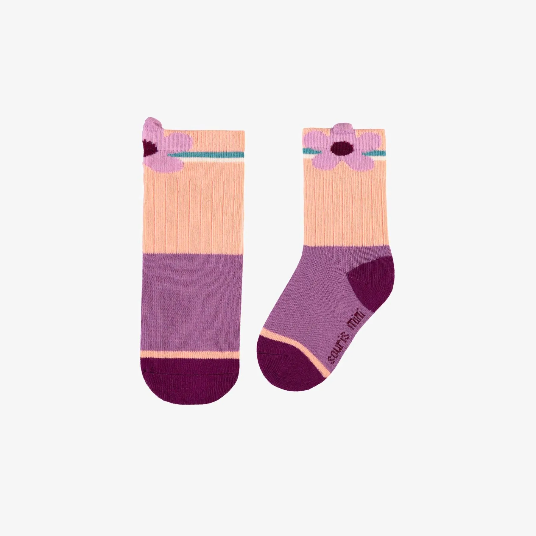 Peach   Mauve Socks with A Flower