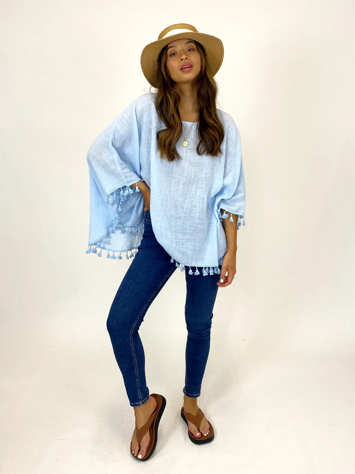 Pearl Powder Blue Fringe Kaftan