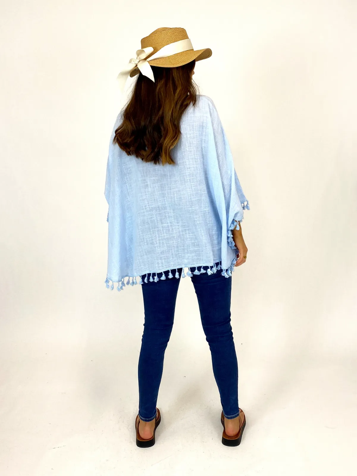 Pearl Powder Blue Fringe Kaftan